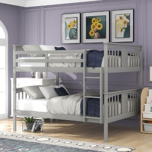 NicBex Full Size Bunk Bed Convertible Wooden Bed Frame with Ladder and Full Length Guardrail for Bedroom, Dormitory, No Box Spring Required, Gray - 1 of 4