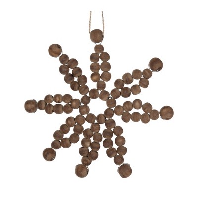 Brown Wood Bead Snowflake Ornaments Set of 12