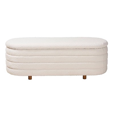 Betiana Cream Boucle Fabric and Walnut Wood Storage Bench