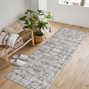 Short Pile Washable Area Rug - Boho Vintage Living Room & Bedroom Rug, Non-Slip, Machine Washable - 1 of 4