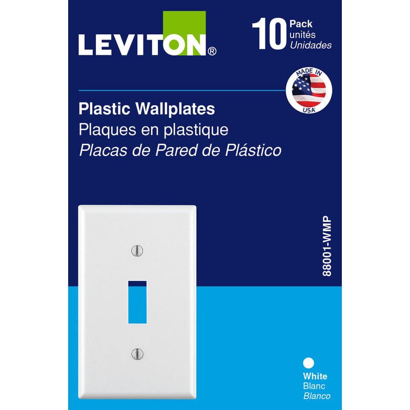 Leviton White 1 gang Thermoset Plastic Toggle Wall Plate 10 pc, 1 of 3