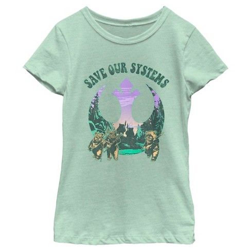 Girl's Star Wars Ewoks Save Our Systems Retro T-shirt - Mint - Small ...