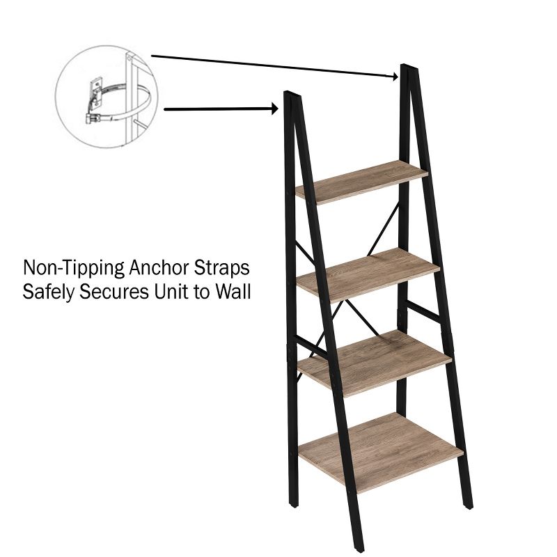 Hastings Home 4-Tier Ladder-Style Bookcase, Gray, 4 of 9