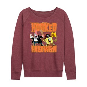 Women's - SpongeBob SquarePants - Hooked On Halloween Lightweight French Terry Wide Neck Long Sleeve Shirt - 1 of 4