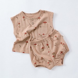 MyKids-USA Summer Baby Kids Unisex Floral/Fruit Printing Sleeveless Crew Neck Vest And Shorts Clothing Sets - 1 of 4