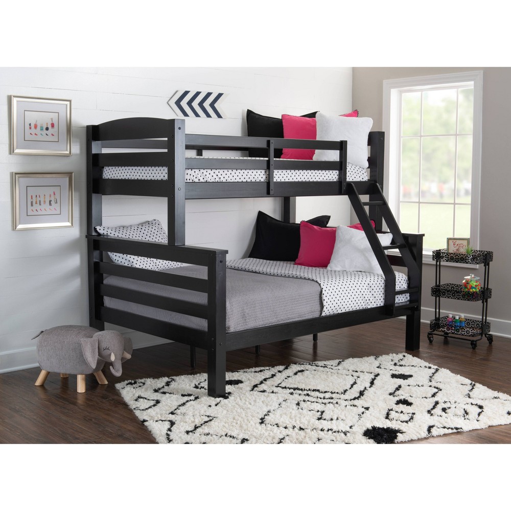 Photos - Bed Frame Twin Over Full Avery Modern Black Solid Wood Built In Ladder Kids' Bunk Be