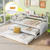 Twin XL Daybed With 2 Trundles 1 Light For Free USB Charging Design Wooden Bed Frame With 3 Storage Cubbies For Kids Teens - 2 of 4