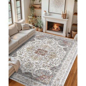 Washable Area Rug , Vintage Retro Carpet with Non-Slip Backing, Floral Pattern Floor Rugs for Entryway, Kitchen, Bathroom,Bedroom - 1 of 4