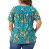 Agnes Orinda Women's Plus Size Floral Print Smocked Short Sleeve Retro Casual Blouses - 4 of 4