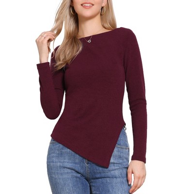 INSPIRE CHIC Women's Long Sleeve Boat Neck Irregular Casual Knit Sweater