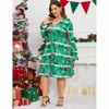 Christmas Plus Size Women's Casual Long Sleeve Dress Vintage 1950's Party Cocktail Dress - 2 of 4