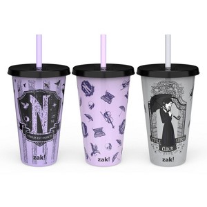 Zak Designs 3pc 25 fl oz Wednesday Polypropylene Tumbler Set Black - 1 of 4