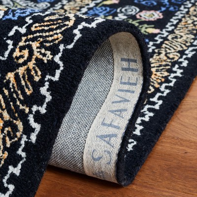 Hand-Tufted Black and Green Wool Runner Rug, 2'3"x9'