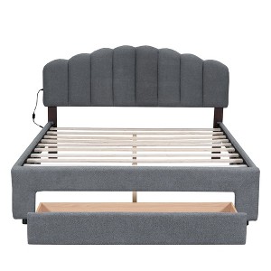 Queen Size Bed With Storage Drawers Headboard USB Ports Easy Assembly Teddy Fleece Platform Queen Bed Frames Upholstered - 1 of 4