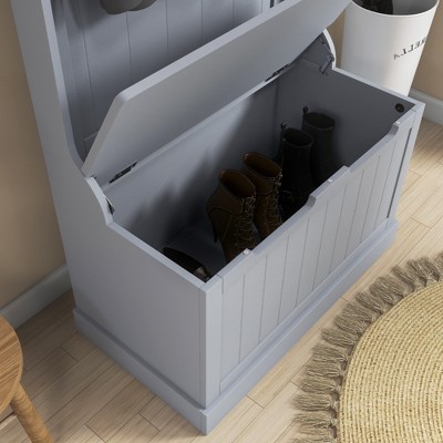 Gray Wooden Hall Tree with Storage Bench and Coat Rack