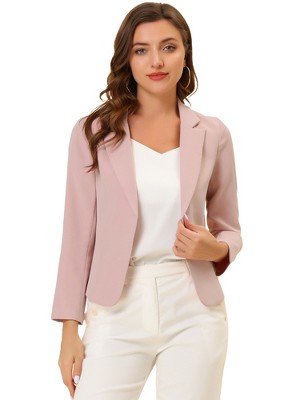 INSPIRE CHIC Women's Open Front Office Long Sleeve Lightweight Printed Floral Crop Suit Blazer
