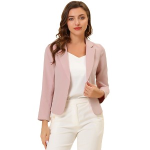 INSPIRE CHIC Women's Open Front Office Long Sleeve Lightweight Printed Floral Crop Suit Blazer - 1 of 4