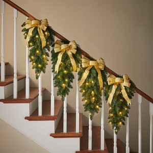 BrylaneHome Pre-Lit Swags With Plaid Bows, Set Of 4 - 1 of 1