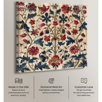 Ivory Floral Embroidery Chic Farmhouse Canvas Wall Art, 24" x 24"