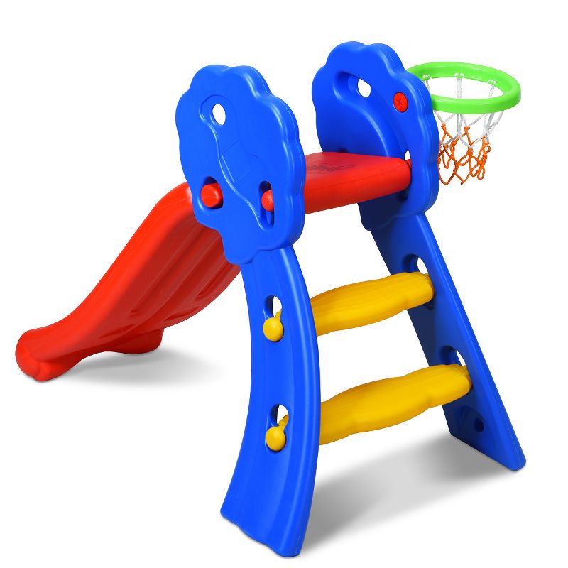 2 Step Children Folding Slide w/ Basketball Hoop For Kids Indoor & Outdoor, 2 of 11
