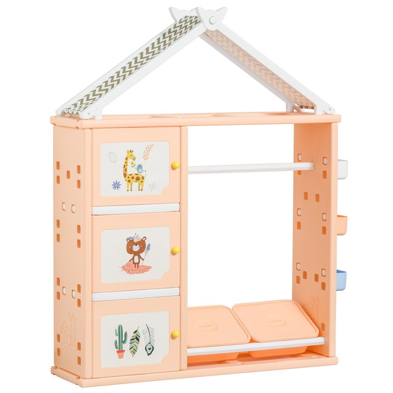 Qaba Kids Toy Storage Organizer with 2 Bins, Coat Hanger, Bookshelf and Toy Collection Shelves, 4 of 10