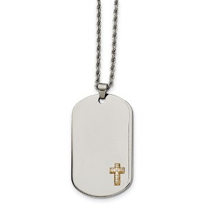 Black Bow Jewelry Stainless Steel, 14k Gold Plated Diamond Accent Cross Dog Tag Necklace - 1 of 4