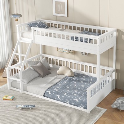KWPZQEB Bunk Bed, Wooden Bunk Bed with Detachable Design, Ladder & Guardrails, Easy Assembly, No Box Spring Needed, White/Natural