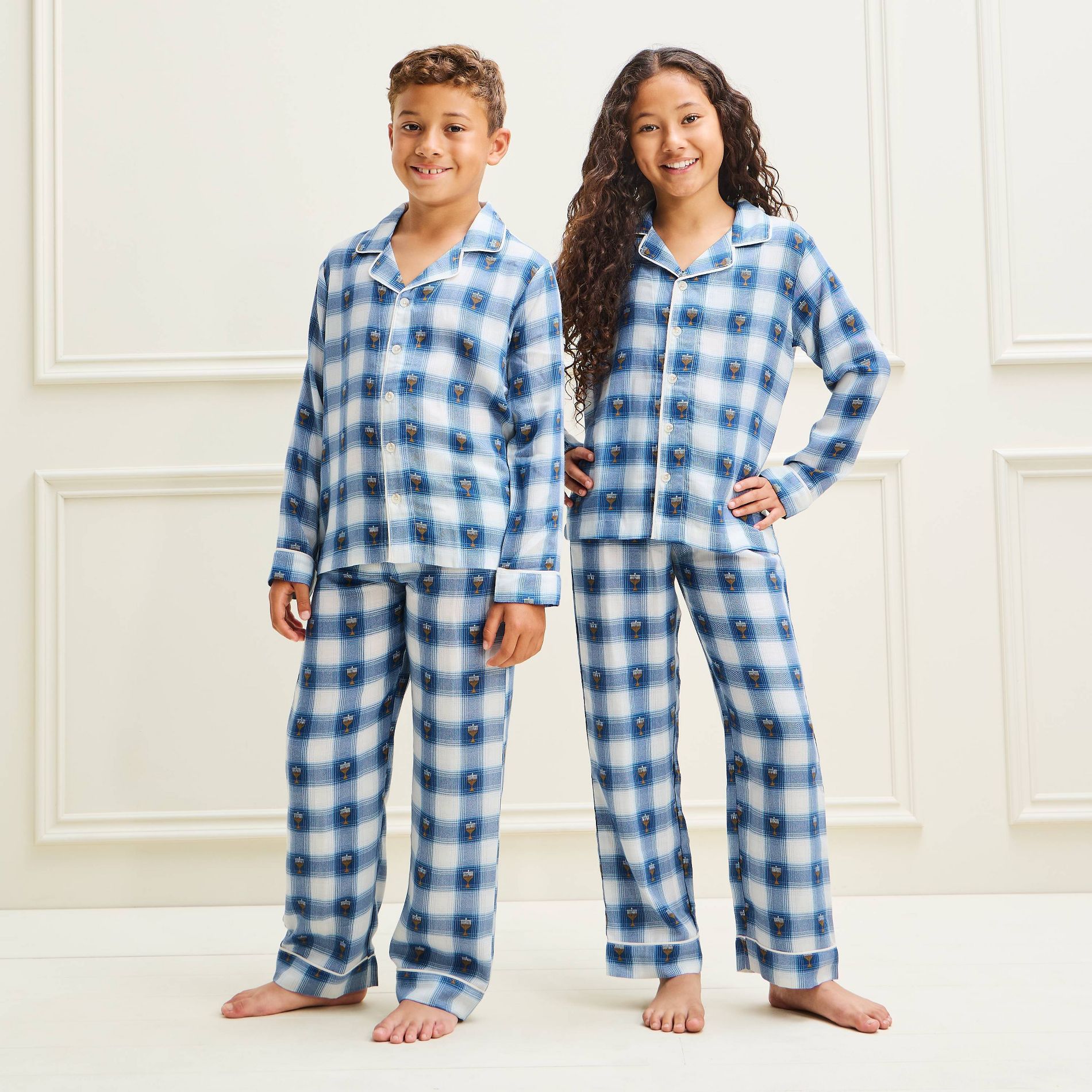 Kids' Holiday Hanukkah Plaid Flannel Matching Family Pajama Set - Wondershop™ Blue M
