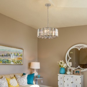 KTMBDW Crystal Chandelier Modern Round/Rectangular Pendant Light Fixture for Dining Room Kitchen Island Chrome - 1 of 4