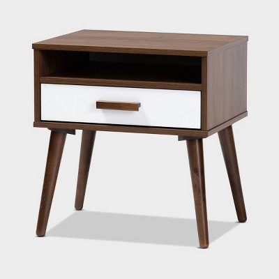 Quinn 1 Drawer Wood End Table Walnut/White - Baxton Studio