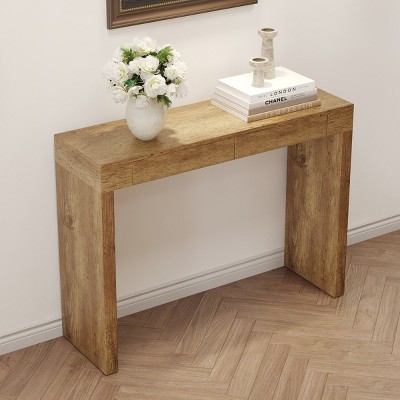 Wood Grain Bar Table,Table With Wood Grain Texture Sticker And Two Drawers,Solid Wood Living Room Entryway Table With Storage-Cuddlewood