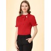 INSPIRE CHIC Women's Bow Tie Neck Solid Color Elastic Cuffs Elegant Office Short Sleeve Blouse - 3 of 4