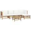 vidaXL Bamboo Patio Lounge Set with Cream White Cushions, 6-Piece Outdoor Furniture with Backrest and Armrest, Sturdy Table, Modular Design - 3 of 4