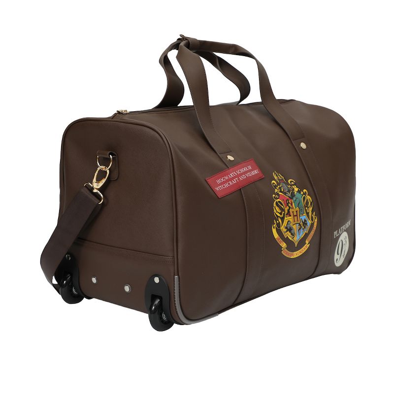 Harry Potter Rolling PU Duffle Bag - Officially Licensed Travel Luggage with Patches and Applique in Brown, 1 of 8