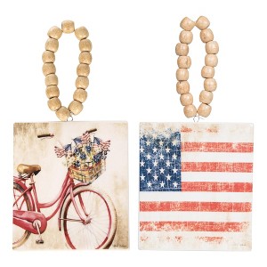 Transpac Ceramic Americana Tag w/Bead Hanger Set of 2 Home Decorations Patriotic - 1 of 1