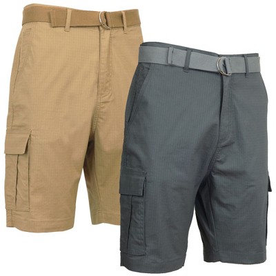 Galaxy Rugged Trail  Men's Cotton Stretch Ripstop Cargo Shorts With Belt-2 Pack