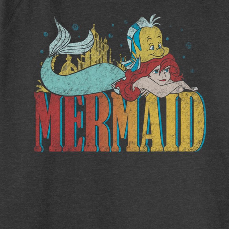 Juniors Womens The Little Mermaid Ariel and Flounder Distressed Logo Sweatshirt, 2 of 5