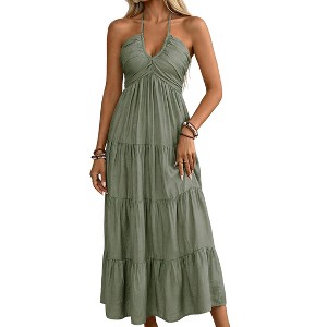 empire waist halter dress SOOMLON Wedding Guest Dresses for Women Plus Size Sleeveless Halter Dress  Empire Waist Long Dress Fancy Weekend Outfits