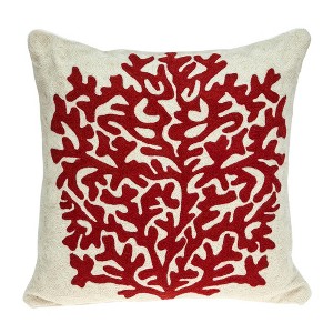 HomeRoots 20" Beige and Red Coastal Wool Throw Pillow With Embroidery - 1 of 4