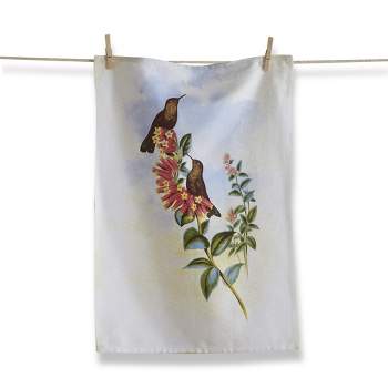 TAG Hummingbird Red Flower Cotton   Kitchen Dishtowel 26L x 18W in.