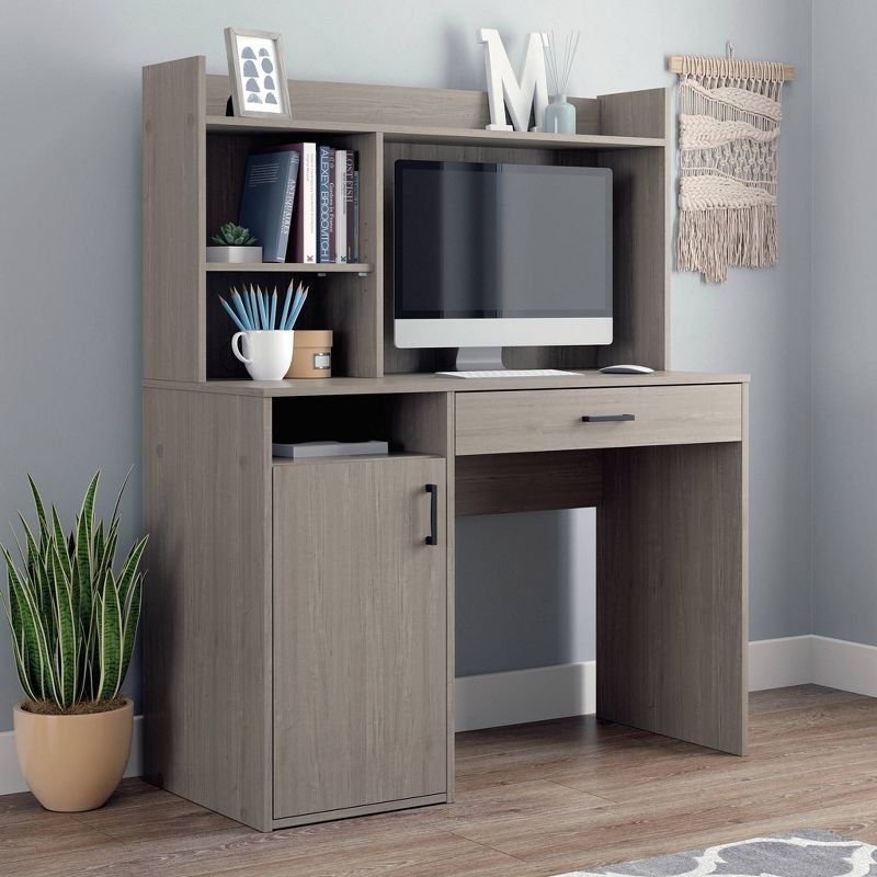 BeginningsDesk with Hutch Silver Sycamore - Sauder: Home Office Furniture, Adjustable Shelves, Laminated Finish, 2 of 7