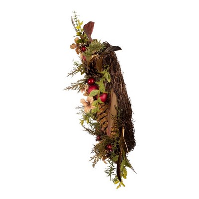 Festive Pinecone and Berry 18" Artificial Rattan Christmas Wreath