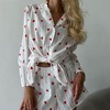 Anna-Kaci Lounge Women's White Long Sleeve Heart Print Tie Front Top and Matching Shorts Loungewear Set - Small, White - 2 of 4
