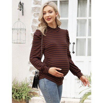 KOJOOIN Women's Knit Ribbed Maternity Ruched Tunic Pullover Sweater