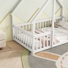 Sapphtopaz Bed Frame with Wood Headboard Guardrails, Wood House-Shaped Floor Bed with Fence, Bedroom Furniture - 2 of 4