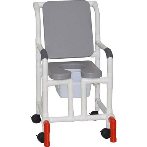 MJM International Corporation Shower chair 18 in width 3 in GRAY seat GRAY cushion padded back true vertical open 10 qt slide mode pail 300 lb wt - 1 of 1
