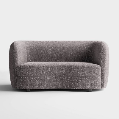 Charcoal Gray Boucle Fabric Curved Loveseat with Wooden Legs