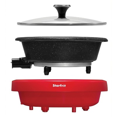 Starfrit Red Dual-Sided Electric Hot Pot with Glass Lid