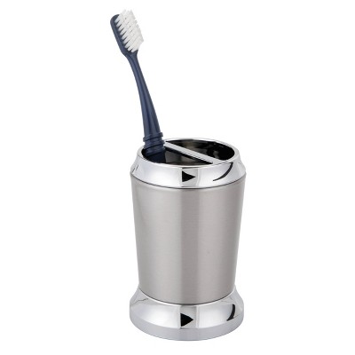 Brushed and Chrome Stainless Steel Divided Toothbrush Holder