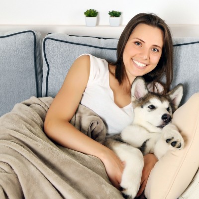 Large Tan Waterproof Reversible Pet Throw Blanket